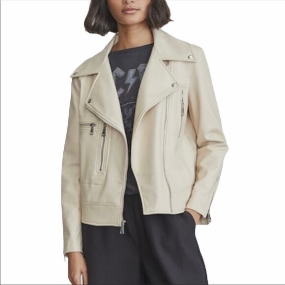 Elizabeth and James Cream Moto Jacket - L - Picture 1 of 10